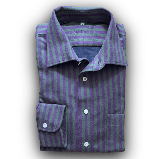 Regent - 'Beetle' Shirt - Purple and Green Striped Flannel - Regent Tailoring Salisbury