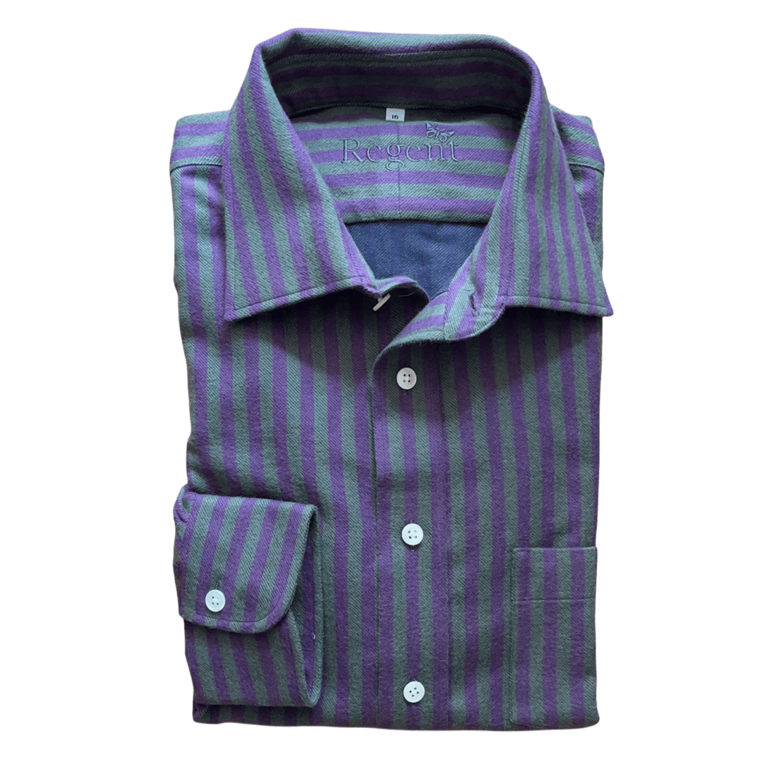 Regent - 'Beetle' Shirt - Purple and Green Striped Flannel - Regent Tailoring Salisbury