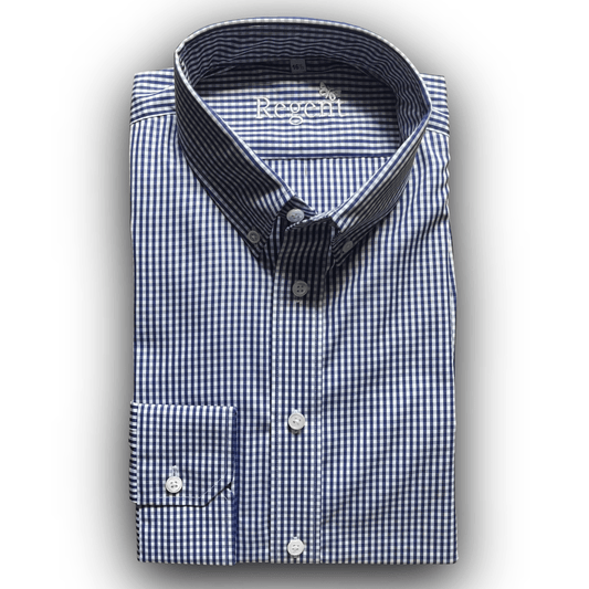 Regent - Blue Gingham Shirt - 1 Button Single Cuff - Regent Tailoring Salisbury