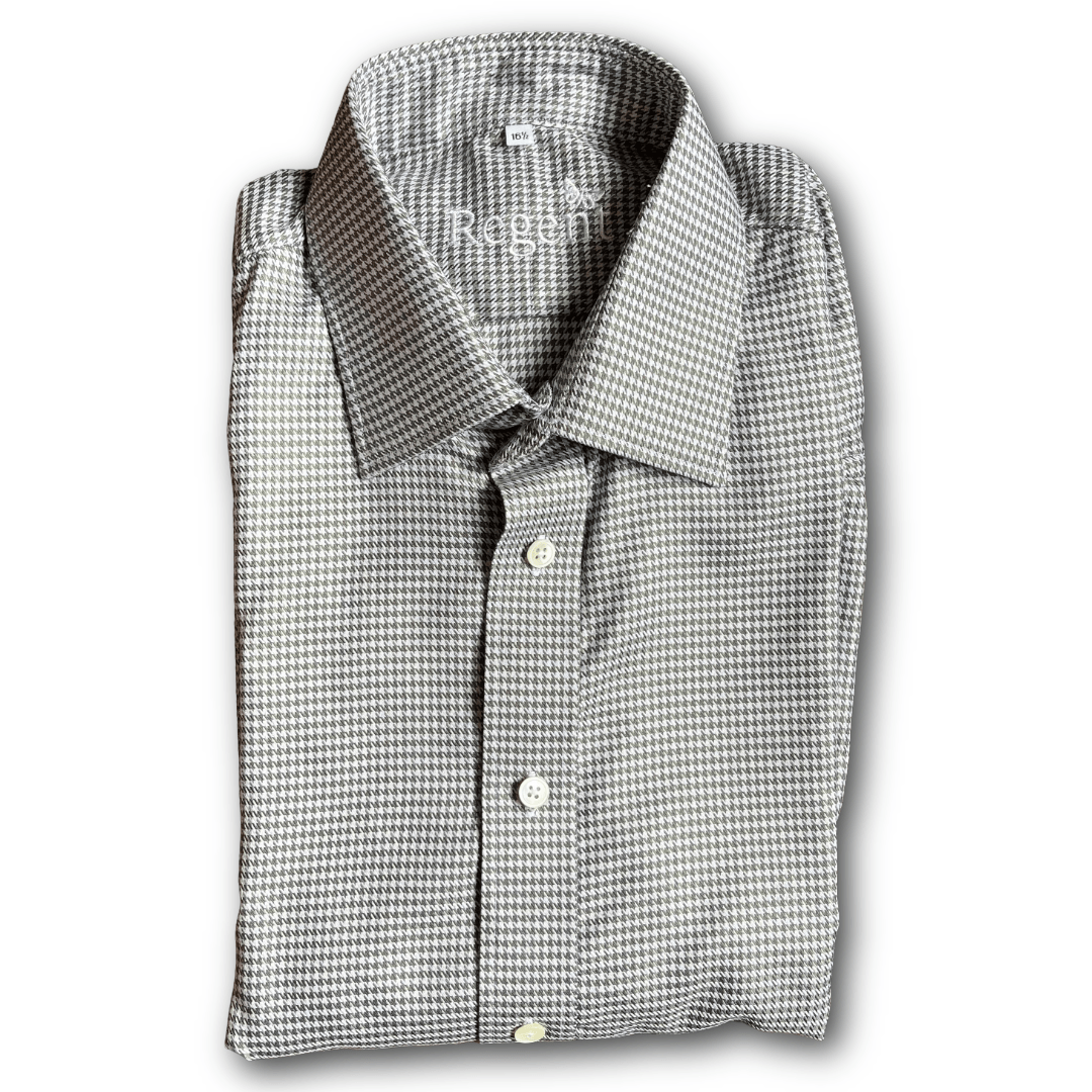 Regent - 'Bruno' Houndstooth Shirt - Green/Cream - Regent Tailoring Salisbury