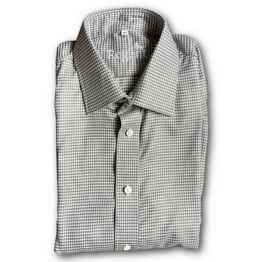 Regent - 'Bruno' Houndstooth Shirt - Green/Cream - Regent Tailoring Salisbury