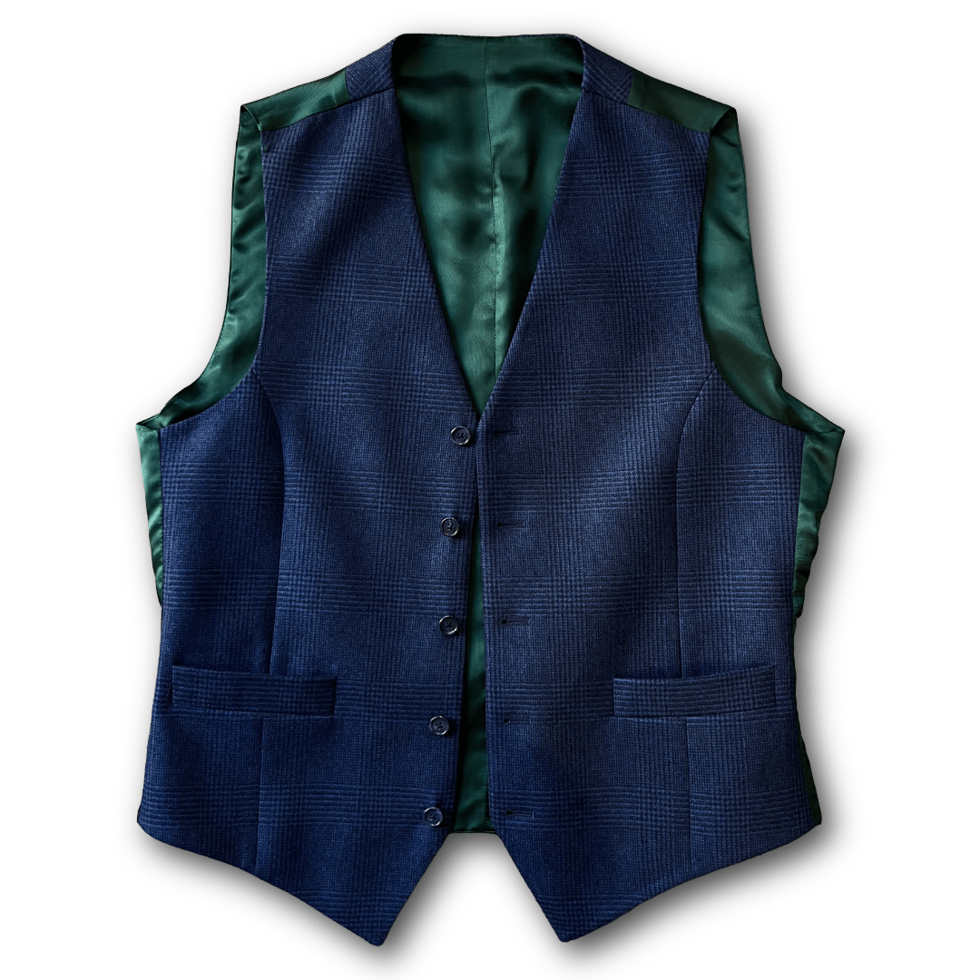 Regent - Bud Waistcoat – Navy Check Wool - Regent Tailoring Salisbury