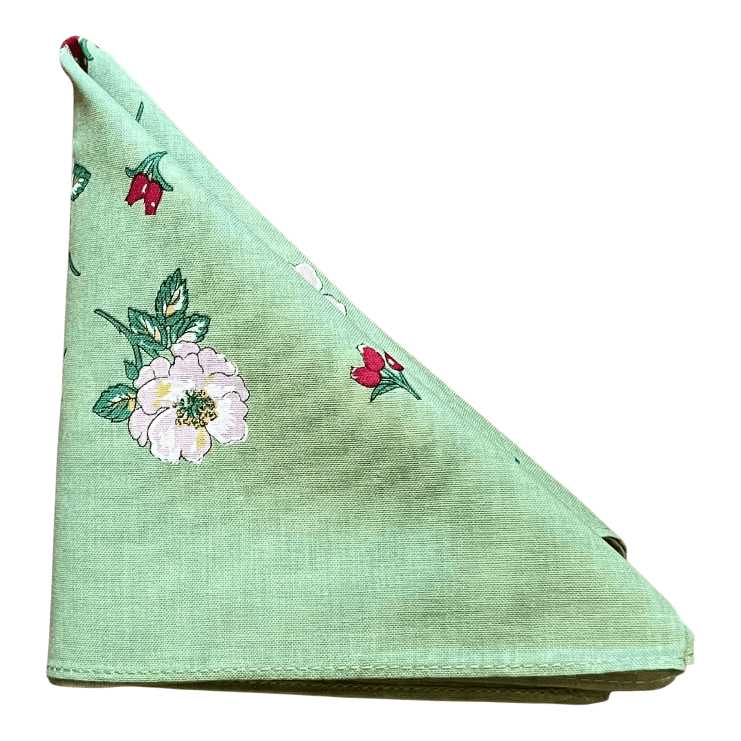 Regent - Cotton Hanky - Bandana - Apple Green with Wildflowers - Regent Tailoring Salisbury