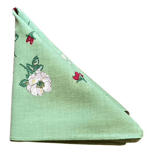 Regent - Cotton Hanky - Bandana - Apple Green with Wildflowers - Regent Tailoring Salisbury