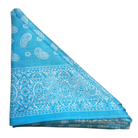 Regent - Cotton Hanky - Bandana - Aqua Blue with White Paisley - Regent Tailoring Salisbury