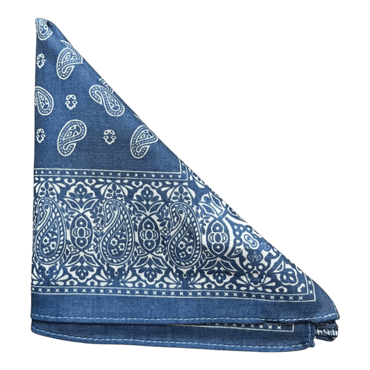 Regent - Cotton Hanky - Bandana - Blue with White Paisley - Regent Tailoring Salisbury