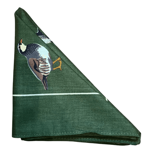 Regent - Cotton Hanky - Bandana - Green with Country Birds - Regent Tailoring Salisbury