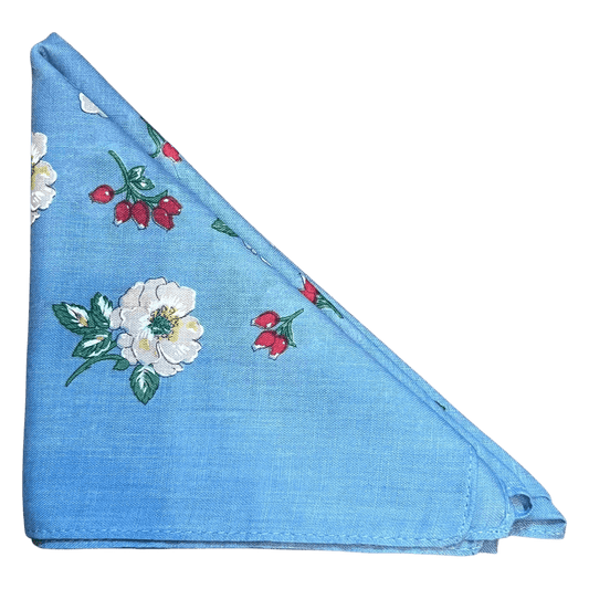 Regent - Cotton Hanky - Bandana - Sky Blue with Wildflowers - Regent Tailoring Salisbury