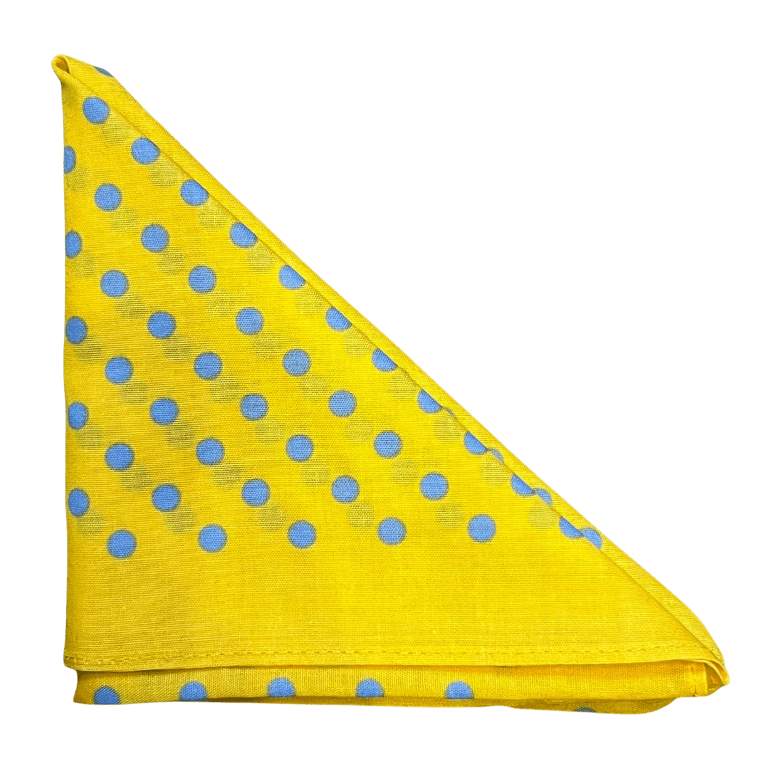 Regent - Cotton Hanky - Bandana - Sunflower Yellow with Sky Blue Spot - Regent Tailoring Salisbury