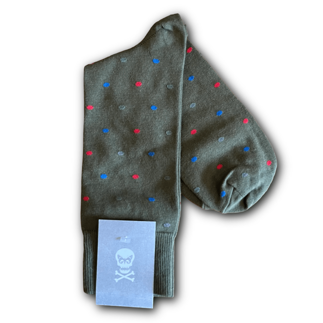 Regent - Cotton socks - Dark Green - Red and Navy Spot - Regent TailoringRegent