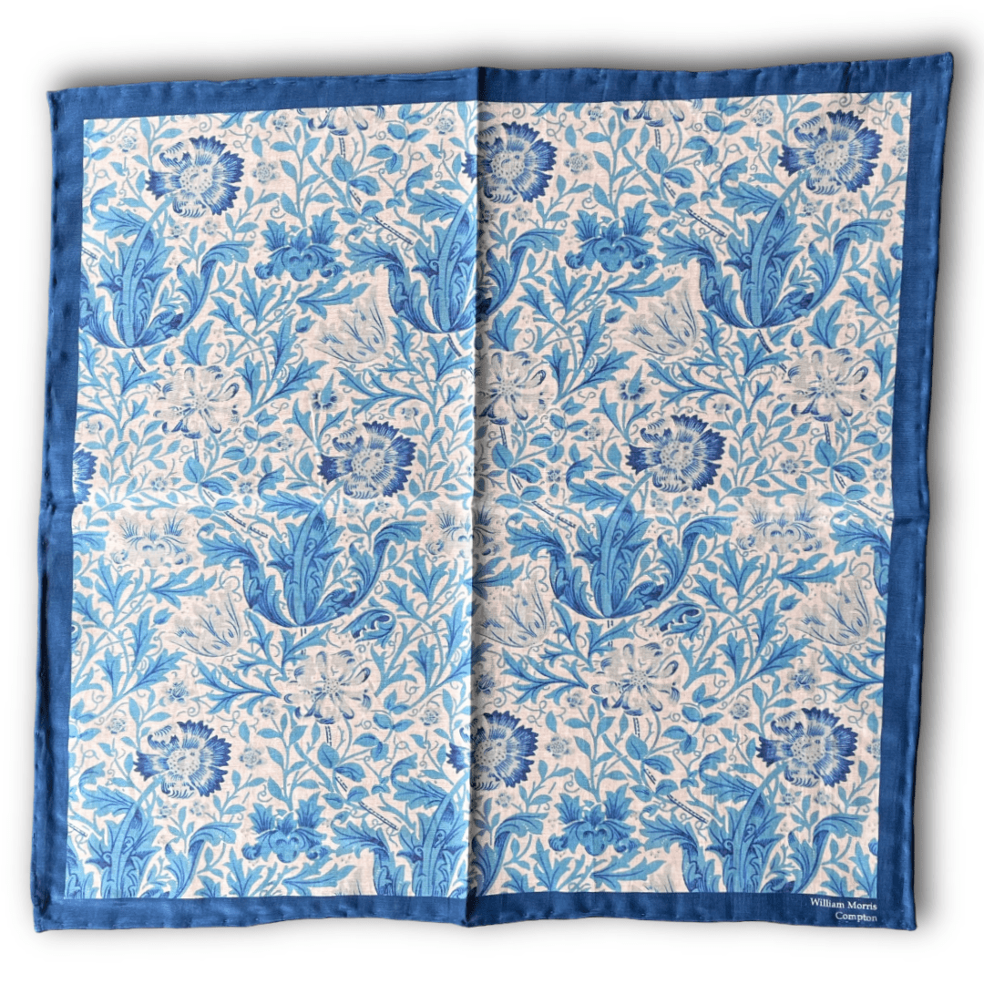 Regent - Cotton/Silk - Pocket Square - William Morris Blue Compton Pattern - Blue - Regent Tailoring Salisbury