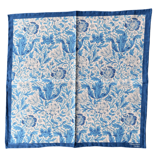 Regent - Cotton/Silk - Pocket Square - William Morris Blue Compton Pattern - Blue - Regent Tailoring Salisbury