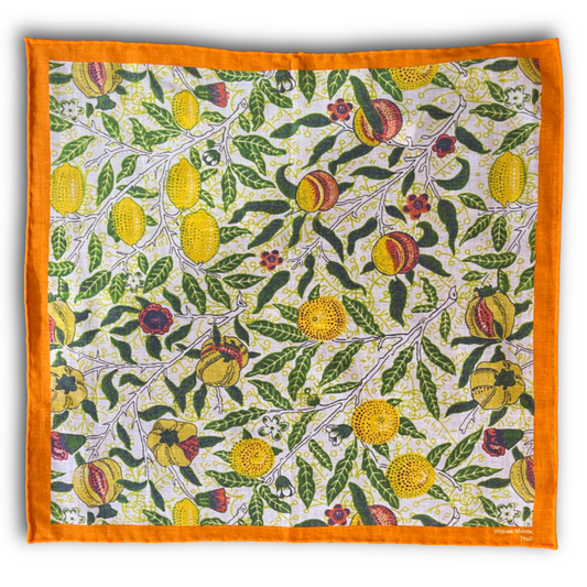 Regent - Cotton/Silk - Pocket Square - William Morris Liberty Print 'Fruit' Pattern - Orange - Regent Tailoring Salisbury