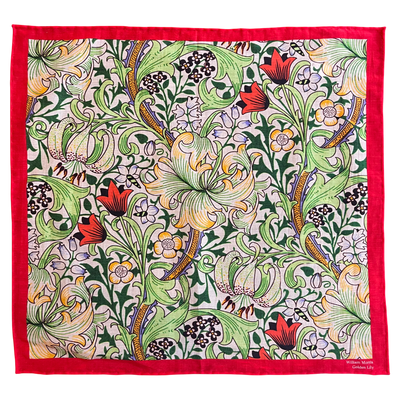 Regent - Cotton/Silk - Pocket Square - William Morris Liberty Print 'Golden Lily' Pattern - Red
