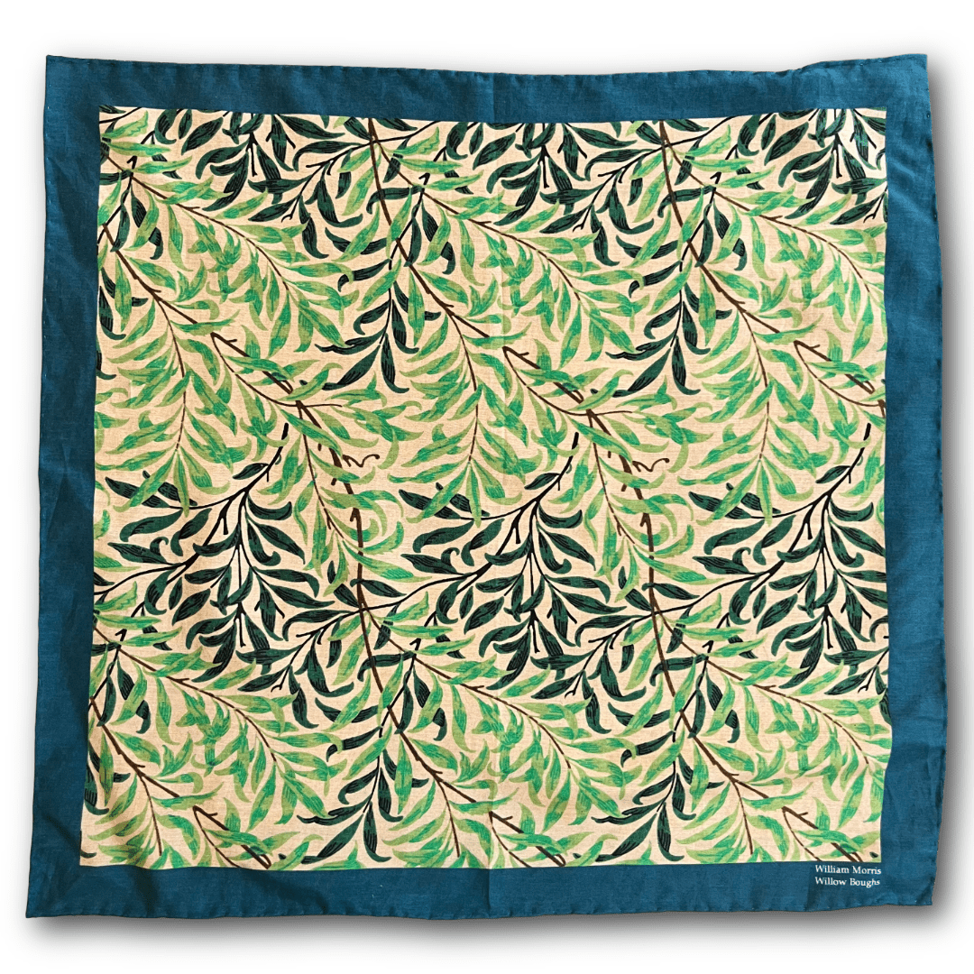 Regent - Cotton/Silk - Pocket Square - William Morris Liberty Print 'Willow Boughs' Pattern - Green - Regent Tailoring Salisbury