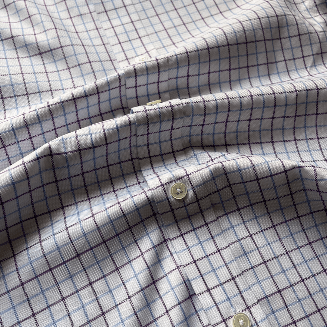 Regent - ‘Edwin’ - Twill Shirt - Purple/Blue Check - Regent Tailoring Salisbury