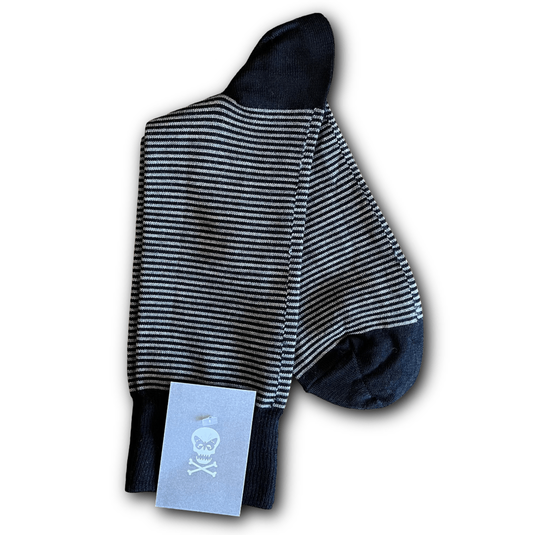 Regent - Fine Wool Socks - Hoops - Black and Grey - Regent TailoringRegent