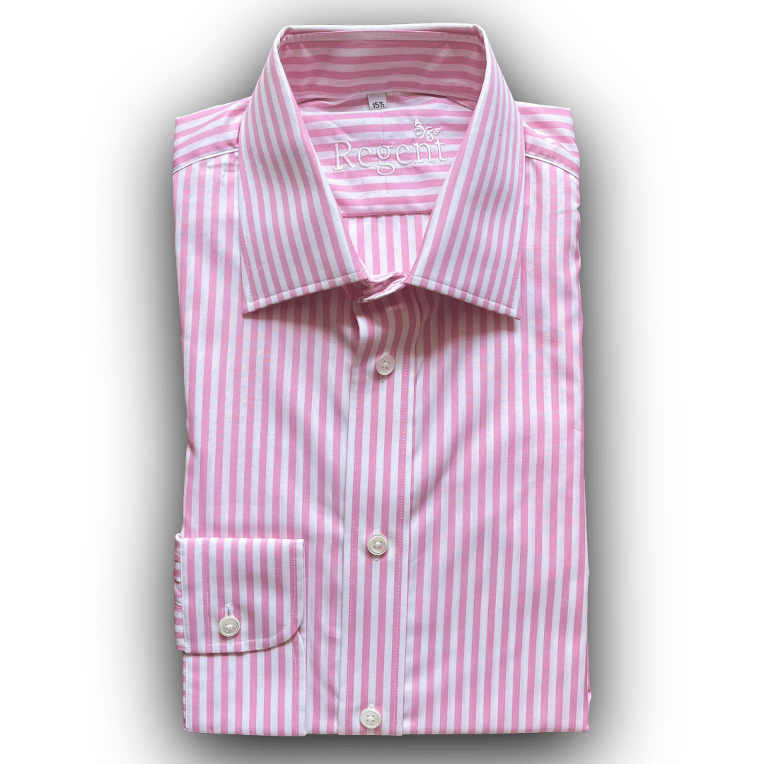 Regent - 'Five' Poplin Bengal Stripe Shirt - Pink - Regent Tailoring Salisbury