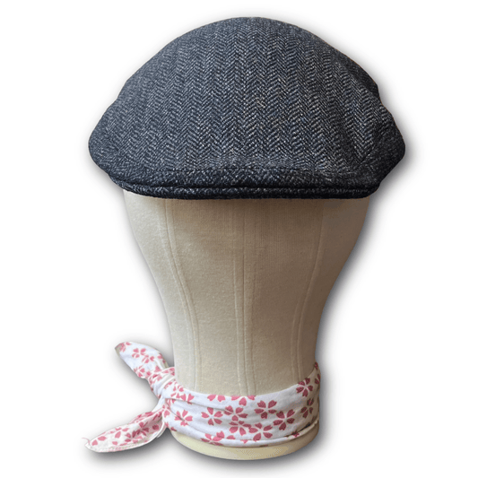 Regent - Flat Cap - Navy Blue Herringbone Tweed - Regent TailoringRegent