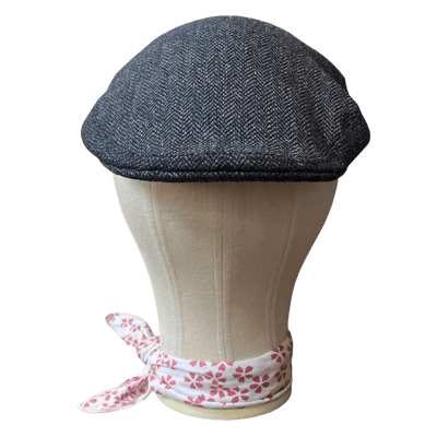 Regent - Flat Cap - Navy Blue Herringbone Tweed