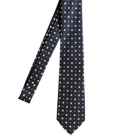 Regent - Floral Dot Silk Tie - Navy & White - Regent Tailoring Salisbury