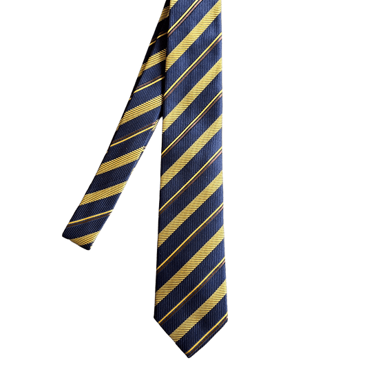Regent - Ivy League Striped Silk Tie - Navy & Gold - Regent Tailoring Salisbury
