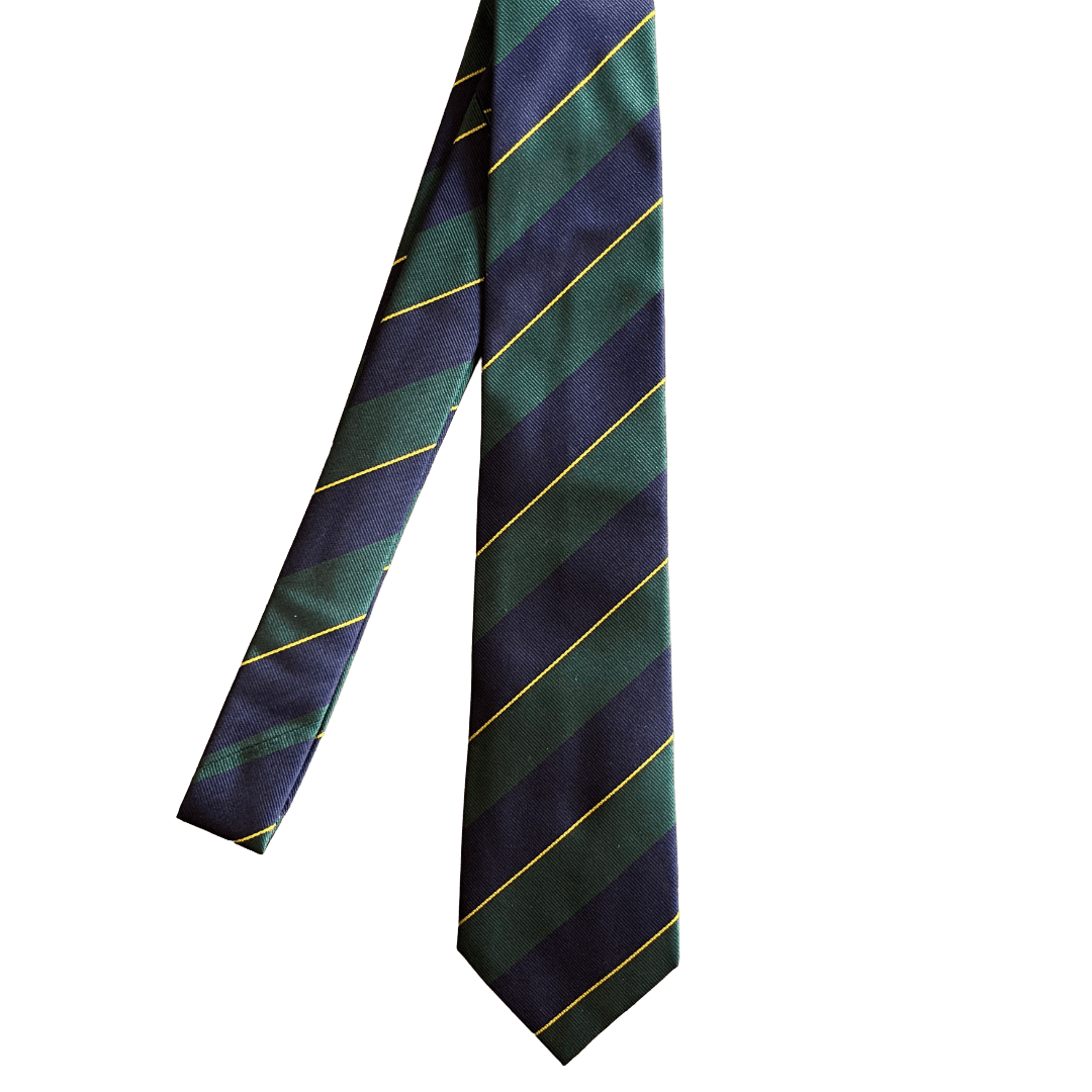 Regent - Ivy League Striped Silk Tie - Navy & Green - Regent Tailoring Salisbury