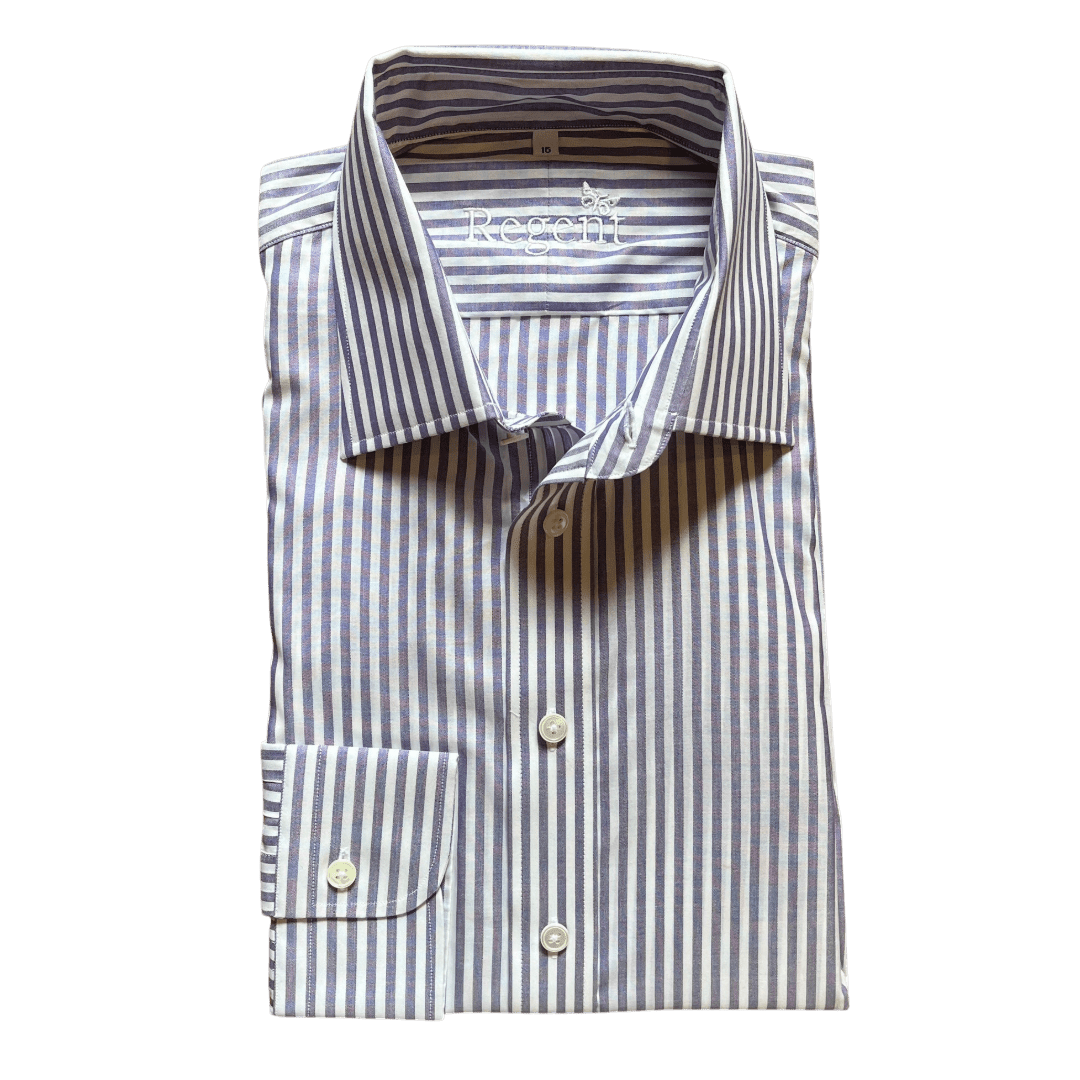 Regent - 'Klaus' Poplinin Bengal Stripe Shirt - Lilac - Regent Tailoring Salisbury