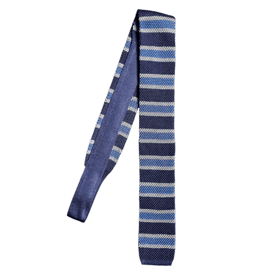 Regent - Knitted Silk Tie - Blue/Navy/Grey Stripe - Regent Tailoring Salisbury