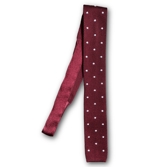 Regent - Knitted Silk Tie - Burgundy/White Spot - Regent TailoringRegent