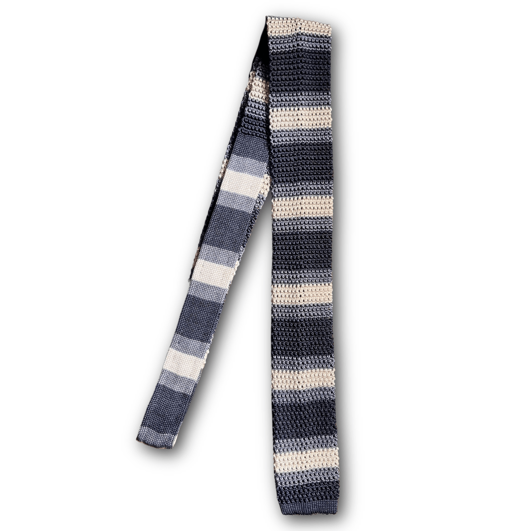 Regent - Knitted Silk Tie - Denim/Navy/White Stripe - Regent Tailoring Salisbury