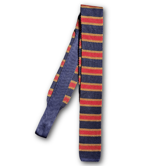 Regent - Knitted Silk Tie - Red/Navy/Gold Stripe - Regent TailoringRegent