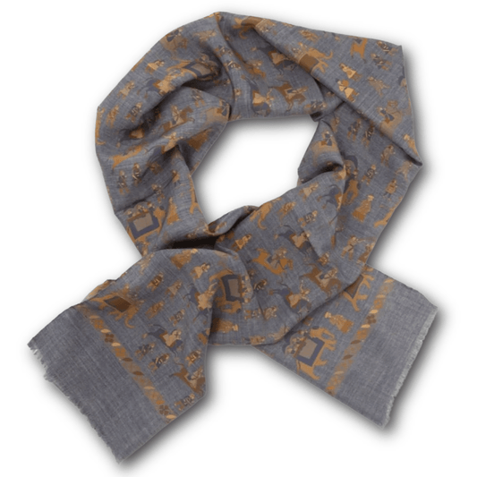 Regent - Lightweight Silk Scarf - Elephants and Warriors - Slate Blue - Regent TailoringRegent