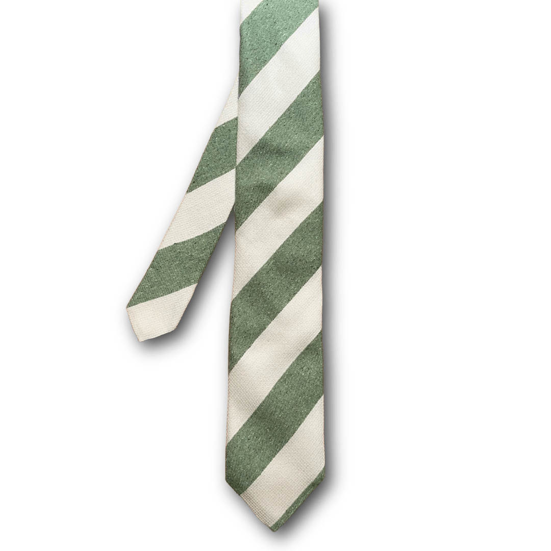 Regent Luxury Silk & Cotton Tie - White & Flecked Forest Green Stripes - Regent Tailoring Salisbury