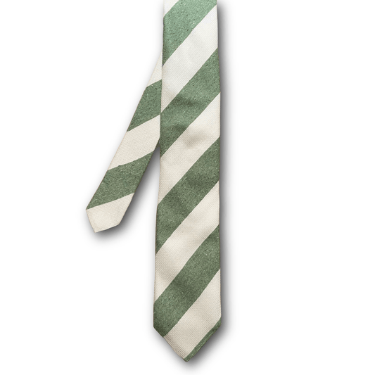 Regent Luxury Silk & Cotton Tie - White & Flecked Forest Green Stripes - Regent Tailoring Salisbury