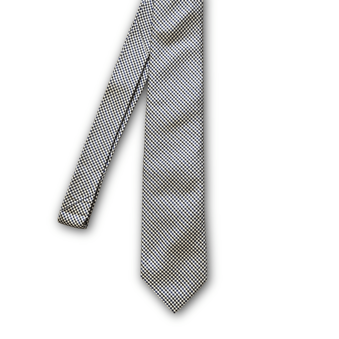 Regent Luxury Silk Tie - Black, White & Blue Check - Regent Tailoring Salisbury