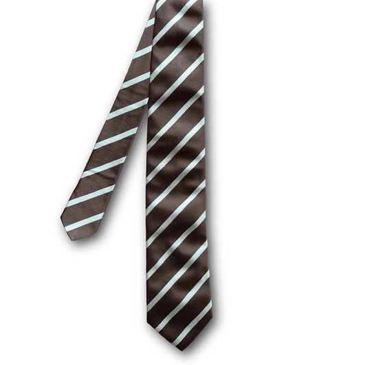 Regent Luxury Silk Tie - Brown with White Stripe - Regent Tailoring Salisbury