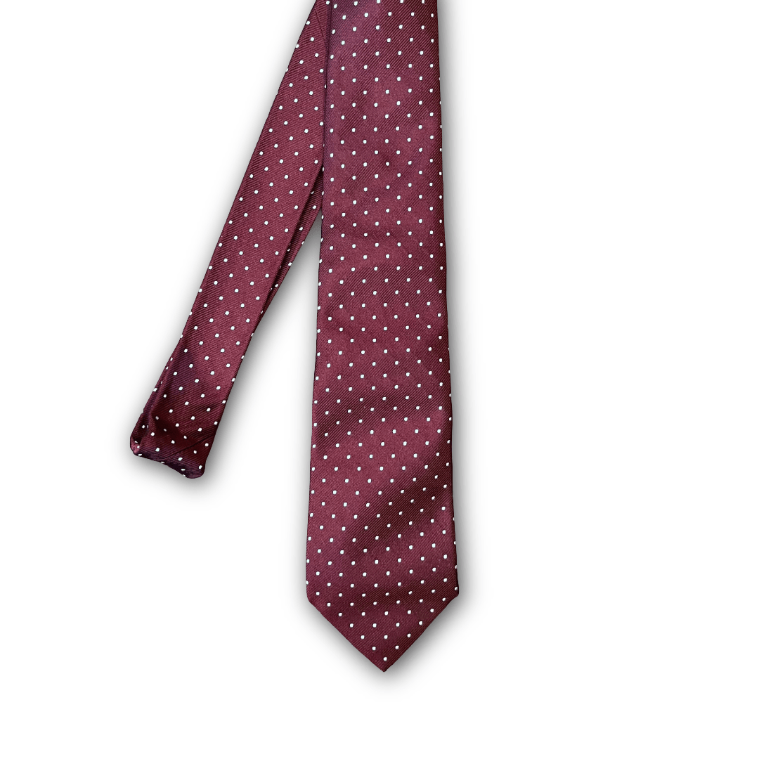 Regent Luxury Silk Tie - Burgundy with White Spot - Regent Tailoring Salisbury
