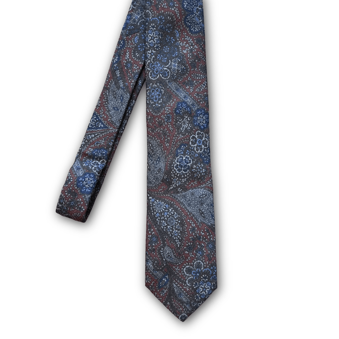 Regent Luxury Silk Tie - Burnt Orange & Blue Paisley - Regent Tailoring Salisbury
