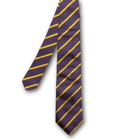 Regent Luxury Silk Tie - Dark Purple with Gold Stripes - Regent Tailoring Salisbury