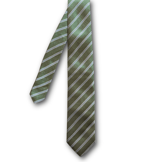 Regent Luxury Silk Tie - Green with Fine Twin Navy Stripe - Regent Tailoring Salisbury