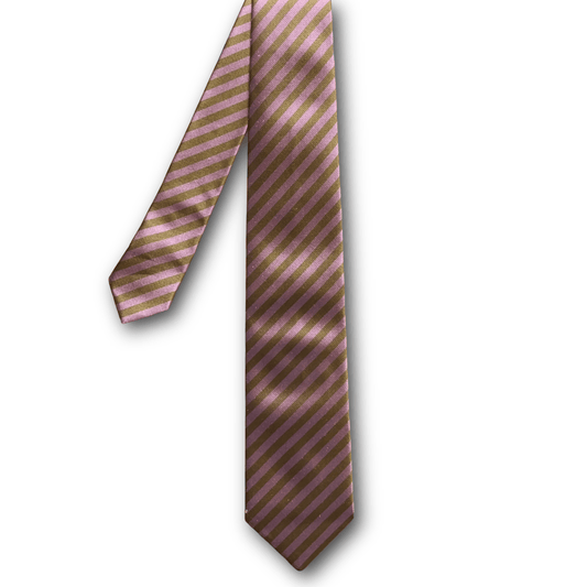 Regent Luxury Silk Tie - Pink & Gold Stripe - Regent Tailoring Salisbury