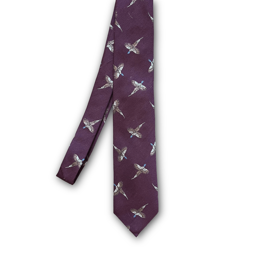Regent Luxury Wool & Silk Tie - Bordeaux Ducks - Regent Tailoring Salisbury
