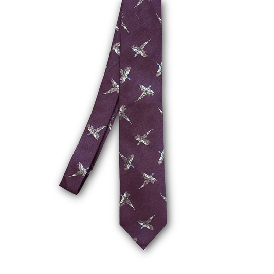 Regent Luxury Wool & Silk Tie - Bordeaux Ducks - Regent Tailoring Salisbury
