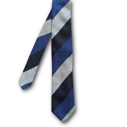 Regent Luxury Wool & Silk Tie - Navy, Blue & White Blockstripe - Regent Tailoring Salisbury