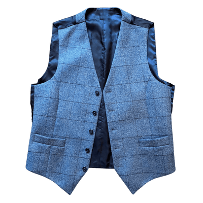 Regent - Max Waistcoat – Blue Wool Tweed Overcheck