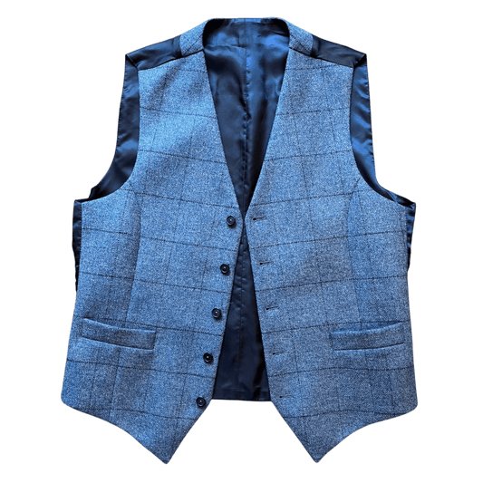 Regent - Max Waistcoat – Blue Wool Tweed Overcheck - Regent Tailoring Salisbury
