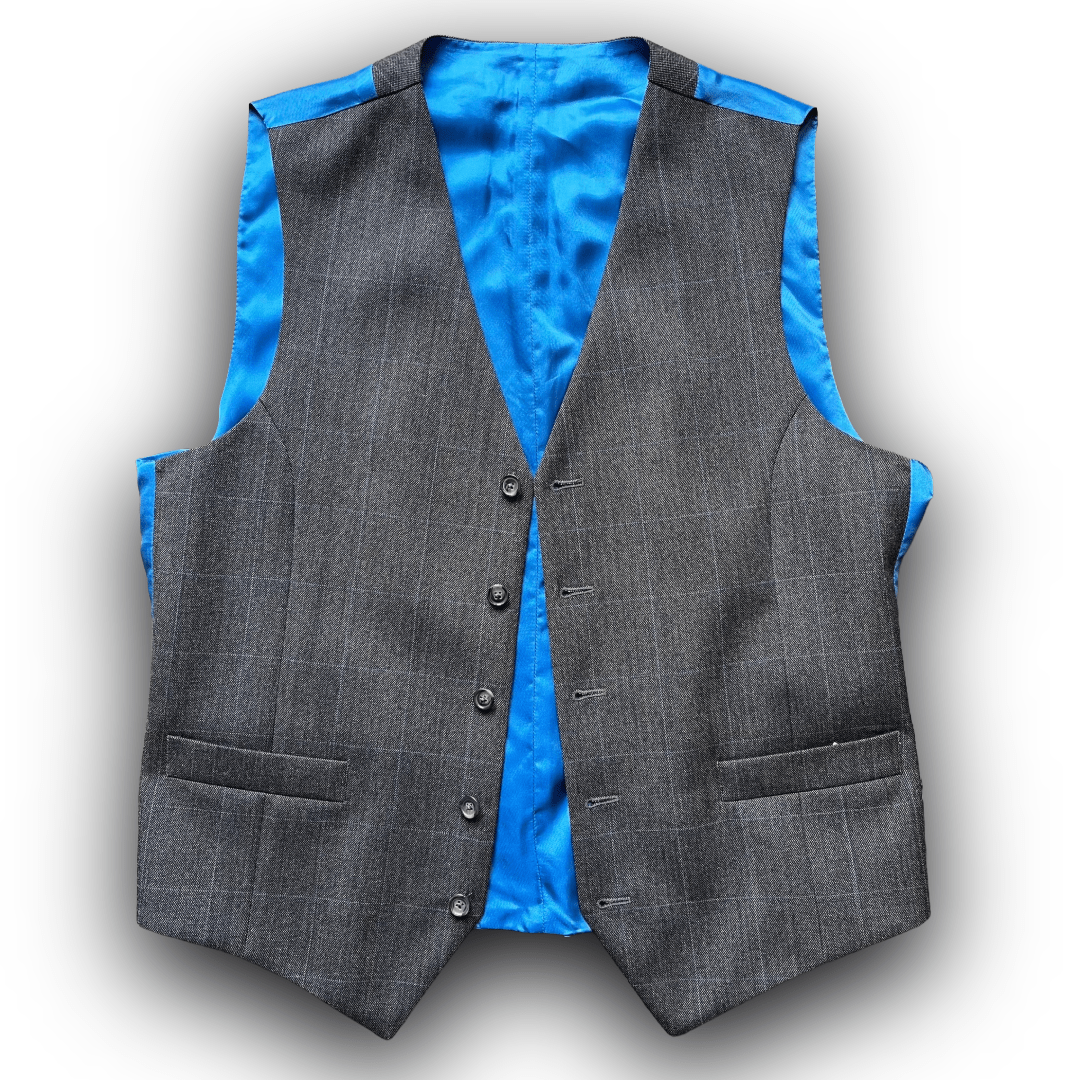 Regent - Norton Waistcoat – Charcoal Grey Wool with Blue Overcheck - Regent Tailoring Salisbury