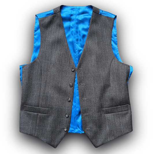 Regent - Norton Waistcoat – Charcoal Grey Wool with Blue Overcheck - Regent Tailoring Salisbury