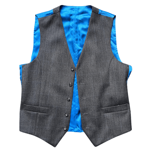 Regent - Norton Waistcoat – Charcoal Grey Wool with Blue Overcheck - Regent Tailoring Salisbury